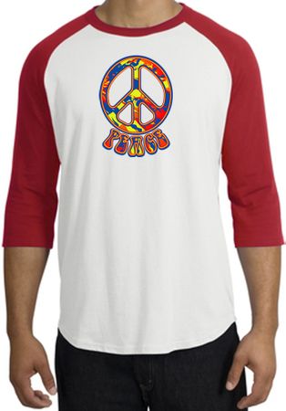 Peace Sign Shirt Funky 70s Peace Raglan Tee White/Red