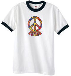 Peace Sign Shirt Funky 70s Peace Ringer Tee White/Black