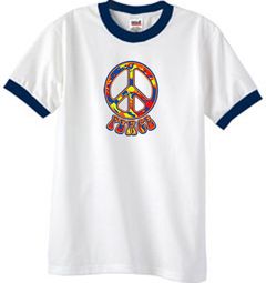 Peace Sign Shirt Funky 70s Peace Ringer Tee White/Navy