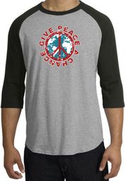 Peace Sign Shirt Give Peace A Chance Raglan T-Shirt Heather Grey/Black