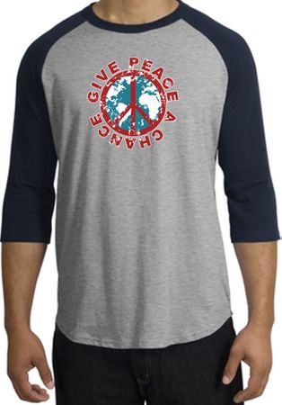 Peace Sign Shirt Give Peace A Chance Raglan T-Shirt Heather Grey/Navy