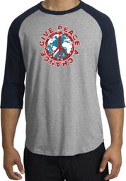 Peace Sign Shirt Give Peace A Chance Raglan T-Shirt Heather Grey/Navy