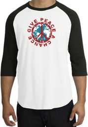 Peace Sign Shirt Give Peace A Chance Raglan T-Shirt White/Black