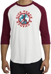 Peace Sign Shirt Give Peace A Chance Raglan T-Shirt White/Cardinal