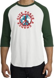 Peace Sign Shirt Give Peace A Chance Raglan T-Shirt White/Forest