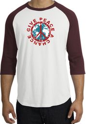 Peace Sign Shirt Give Peace A Chance Raglan T-Shirt White/Maroon