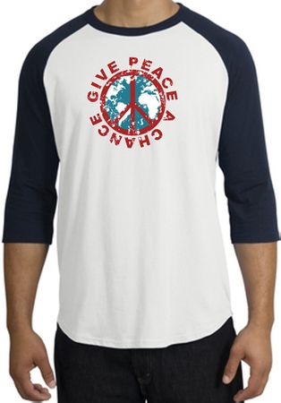 Peace Sign Shirt Give Peace A Chance Raglan T-Shirt White/Navy
