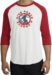 Peace Sign Shirt Give Peace A Chance Raglan T-Shirt White/Red