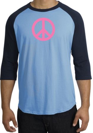 Peace Sign Shirt Pink Peace Raglan Tee Carolina Blue/Navy