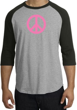 Peace Sign Shirt Pink Peace Raglan Tee Heather Grey/Black