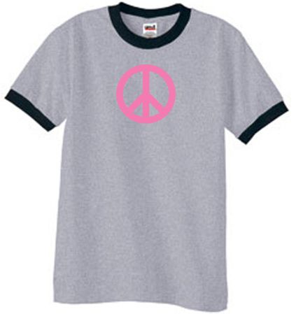 Peace Sign Shirt Pink Peace Ringer Tee Heather Grey/Black