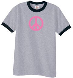 Peace Sign Shirt Pink Peace Ringer Tee Heather Grey/Black