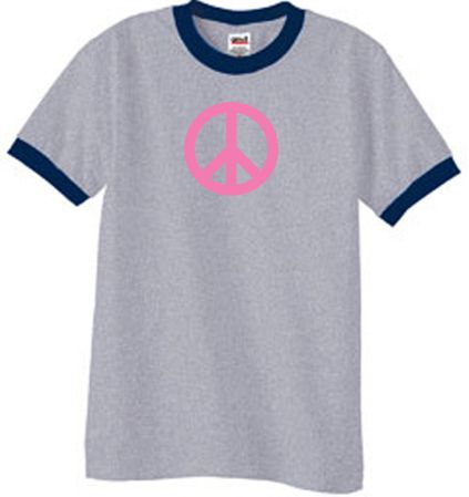 Peace Sign Shirt Pink Peace Ringer Tee Heather Grey/Navy