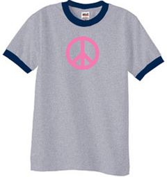 Peace Sign Shirt Pink Peace Ringer Tee Heather Grey/Navy