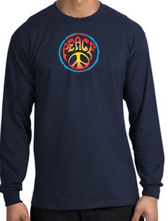 Peace Sign Shirt Psychedelic Peace Long Sleeve Shirt Navy