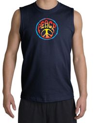 Peace Sign Shirt Psychedelic Peace Muscle Shirt Navy