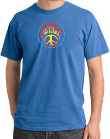 Peace Sign Shirt Psychedelic Peace Pigment Dyed Tee Medium Blue