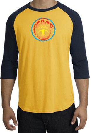 Peace Sign Shirt Psychedelic Peace Raglan Shirt Gold/Navy