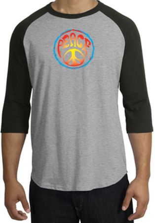 Peace Sign Shirt Psychedelic Peace Raglan Shirt Heather Grey/Black
