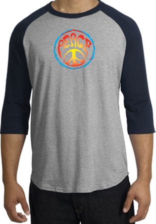 Peace Sign Shirt Psychedelic Peace Raglan Shirt Heather Grey/Navy