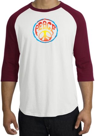 Peace Sign Shirt Psychedelic Peace Raglan Shirt White/Cardinal