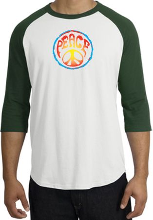 Peace Sign Shirt Psychedelic Peace Raglan Shirt White/Forest