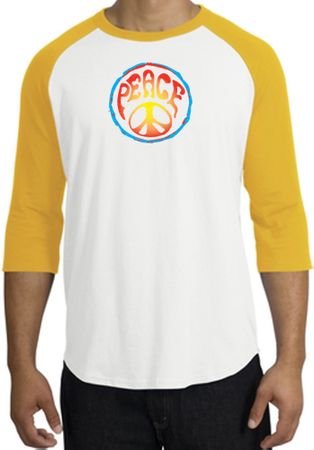 Peace Sign Shirt Psychedelic Peace Raglan Shirt White/Gold