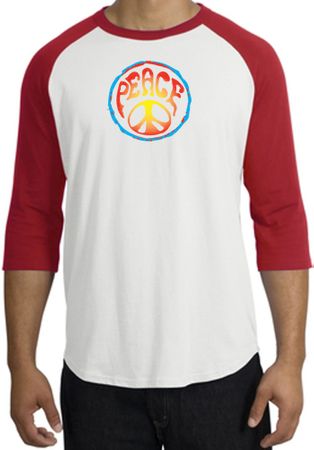 Peace Sign Shirt Psychedelic Peace Raglan Shirt White/Red