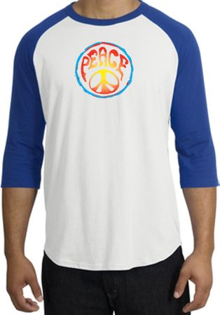Peace Sign Shirt Psychedelic Peace Raglan Shirt White/Royal