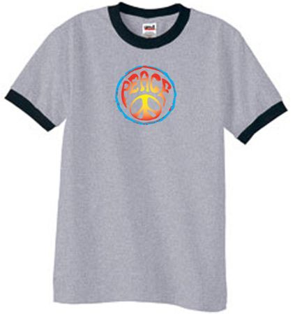 Peace Sign Shirt Psychedelic Peace Ringer Shirt Heather Grey/Black