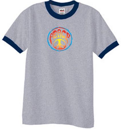 Peace Sign Shirt Psychedelic Peace Ringer Shirt Heather Grey/Navy