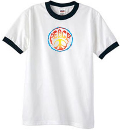 Peace Sign Shirt Psychedelic Peace Ringer Shirt White/Black