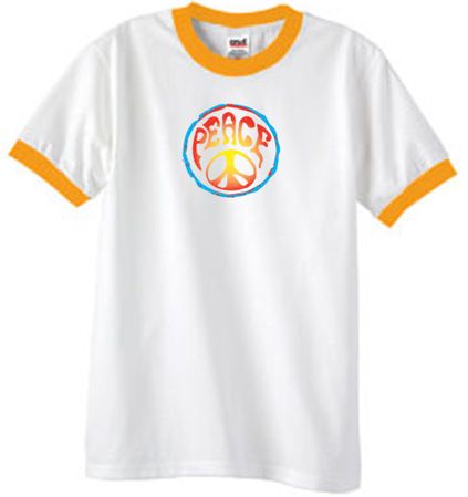 Peace Sign Shirt Psychedelic Peace Ringer Shirt White/Gold