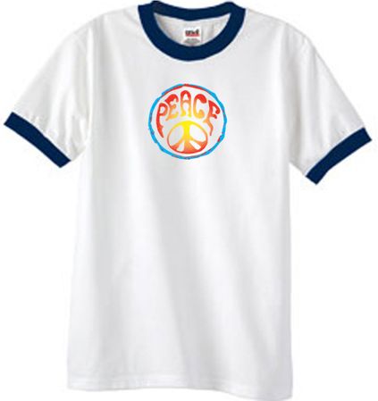 Peace Sign Shirt Psychedelic Peace Ringer Shirt White/Navy