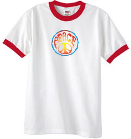 Peace Sign Shirt Psychedelic Peace Ringer Shirt White/Red