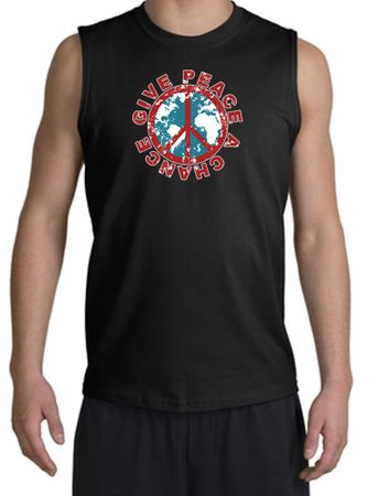 Peace Sign Shooter T-Shirt - Give Peace A Chance Cut Off Black Shirt