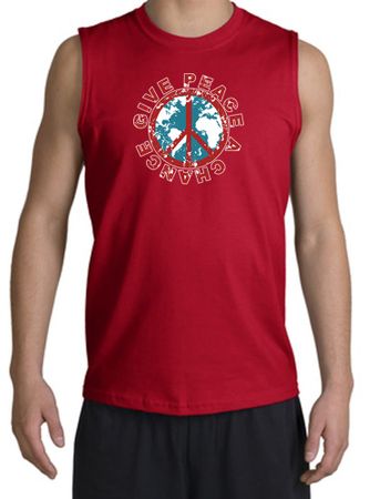 Peace Sign Shooter T-Shirt - Give Peace A Chance Cut Off Red Shirt