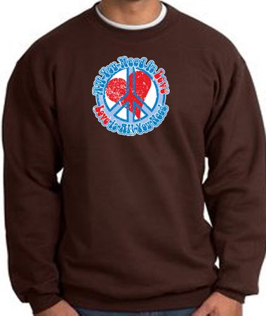 Peace Sign Sweatshirt - All You Need Is Love - Brown