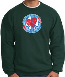 Peace Sign Sweatshirt - All You Need Is Love - Dark Green