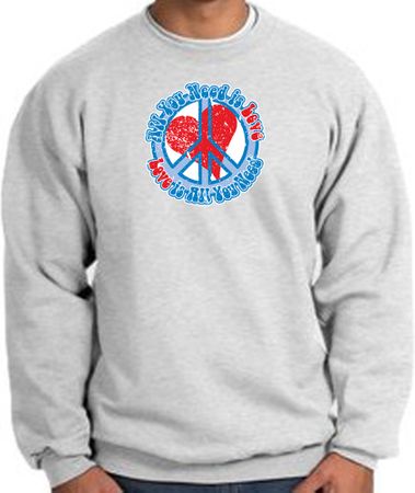 Peace Sign Sweatshirt - All You Need Is Love Heart - Ash