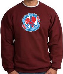 Peace Sign Sweatshirt - All You Need Is Love - Maroon