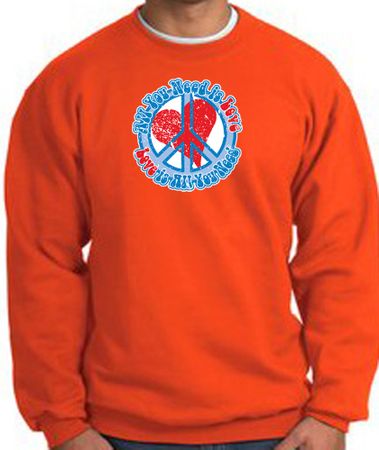 Peace Sign Sweatshirt - All You Need Is Love - Orange