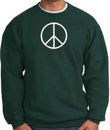 Peace Sign Sweatshirt Basic Peace White Print Sweatshirt Dark Green