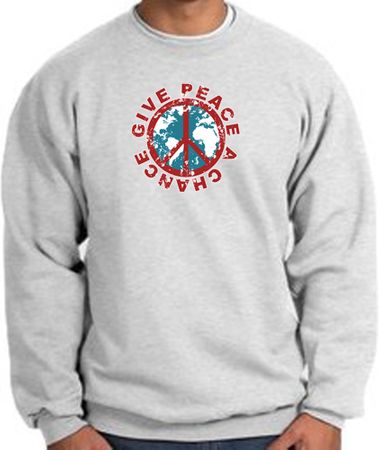Peace Sign Sweatshirt - Give Peace A Chance Adult Sweatshirt - Ash