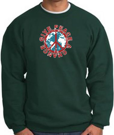 Peace Sign Sweatshirt - Give Peace A Chance - Dark Green