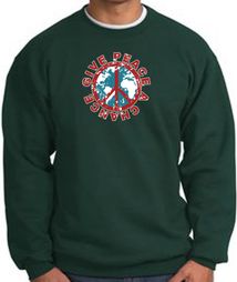 Peace Sign Sweatshirt - Give Peace A Chance - Dark Green Peace Sign Sweatshirt - Give Peace A Chance - Dark Green