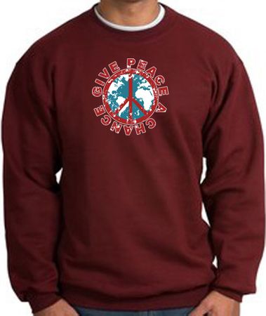 Peace Sign Sweatshirt - Give Peace A Chance - Maroon
