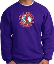 Peace Sign Sweatshirt - Give Peace A Chance - Purple Peace Sign Sweatshirt - Give Peace A Chance - Purple