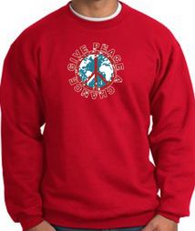 Peace Sign Sweatshirt - Give Peace A Chance - Red Peace Sign Sweatshirt - Give Peace A Chance - Red