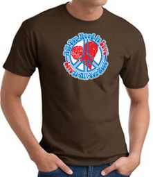 Peace Sign T-shirt - All You Need Is Love Adult Tee - Brown
